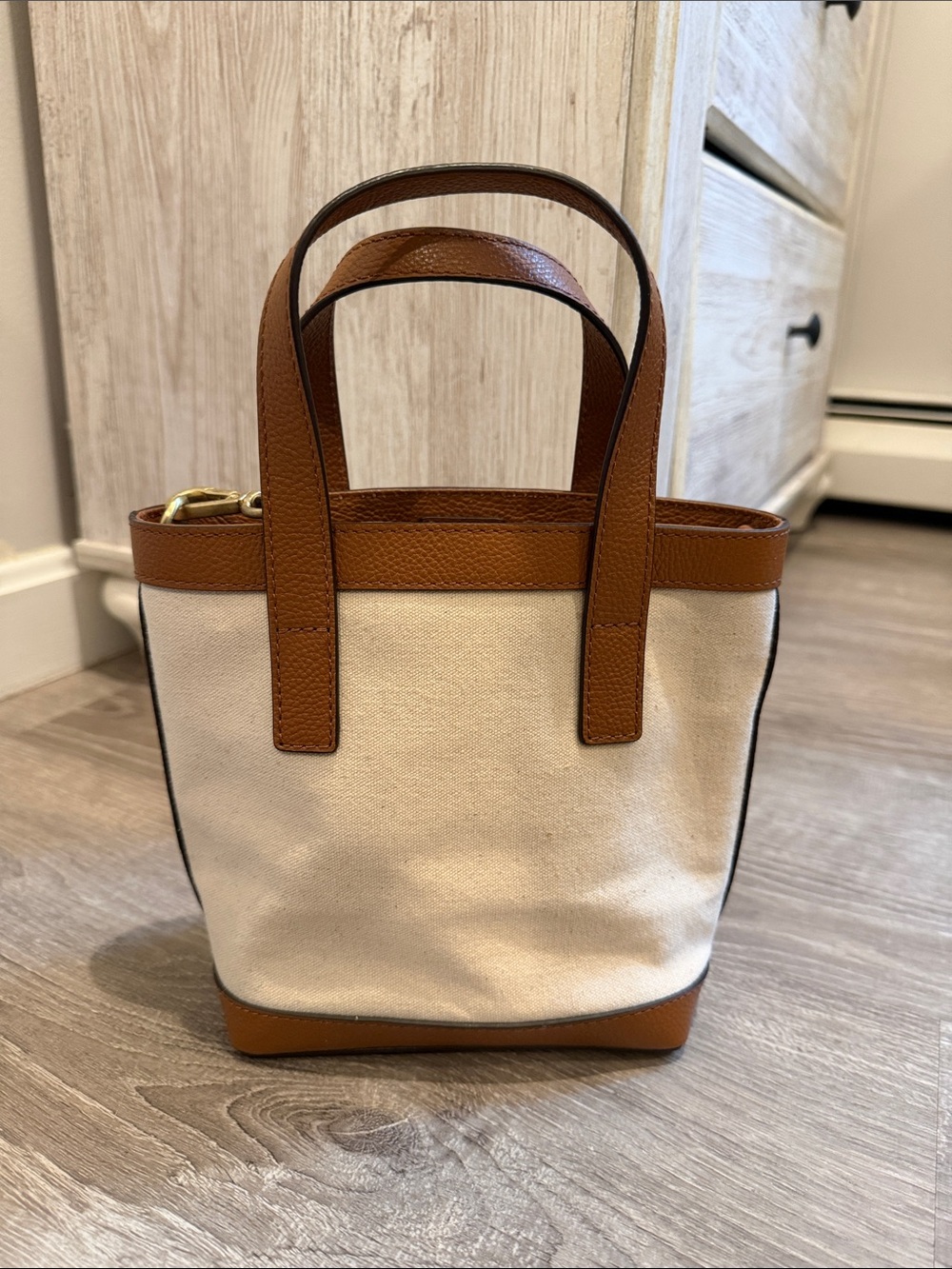 J.Jill Canvas and Tan Leather Mini Tote Bag